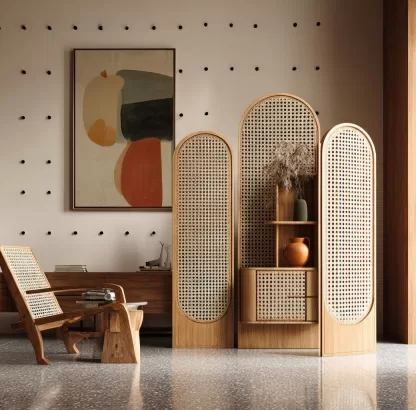 New Chinese-style creative solid wood rattan woven screen for living room, tea room, study, high-end design sense screen for bedroom and entrance hall - Image 5