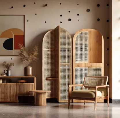 New Chinese-style creative solid wood rattan woven screen for living room, tea room, study, high-end design sense screen for bedroom and entrance hall - Image 2