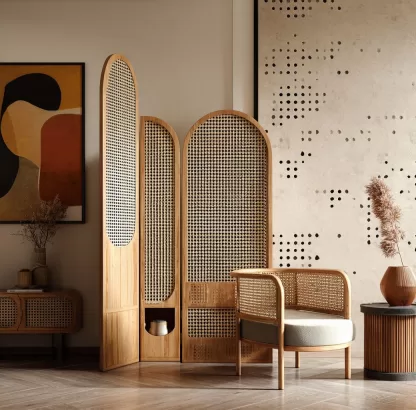 New Chinese-style creative solid wood rattan woven screen for living room, tea room, study, high-end design sense screen for bedroom and entrance hall - Image 4