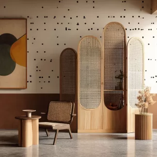 New Chinese-style creative solid wood rattan woven screen for living room, tea room, study, high-end design sense screen for bedroom and entrance hall