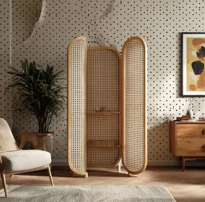 New Chinese-style rattan screen partition for living room, retro entrance foyer, office, home, folding and mobile folding screen - Image 2