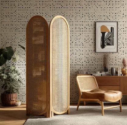 New Chinese-style rattan screen partition for living room, retro entrance foyer, office, home, folding and mobile folding screen - Image 3