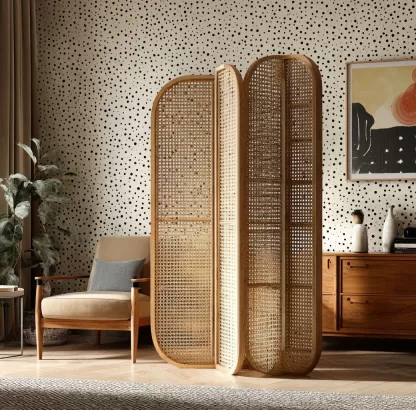 New Chinese-style rattan screen partition for living room, retro entrance foyer, office, home, folding and mobile folding screen - Image 4