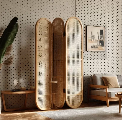 New Chinese-style rattan screen partition for living room, retro entrance foyer, office, home, folding and mobile folding screen - Image 5
