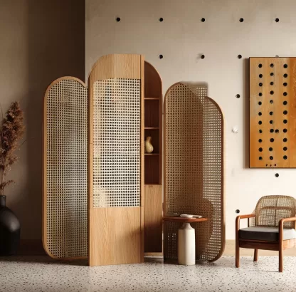 New Chinese-style creative solid wood rattan woven screen for living room, tea room, study, high-end design sense screen for bedroom and entrance hall - Image 9