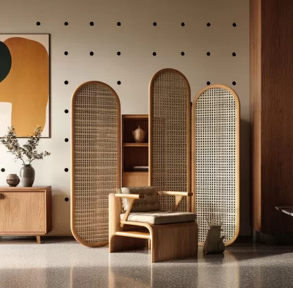 New Chinese-style creative solid wood rattan woven screen for living room, tea room, study, high-end design sense screen for bedroom and entrance hall - Image 6