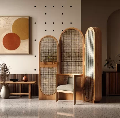 New Chinese-style creative solid wood rattan woven screen for living room, tea room, study, high-end design sense screen for bedroom and entrance hall - Image 8