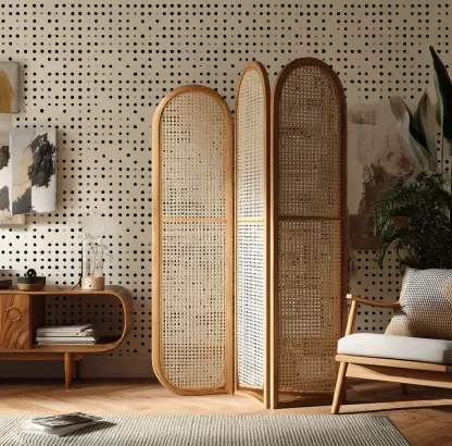 New Chinese-style creative solid wood rattan woven screen for living room, tea room, study, high-end design sense screen for bedroom and entrance hall - Image 2
