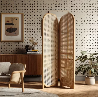 New Chinese-style creative solid wood rattan woven screen for living room, tea room, study, high-end design sense screen for bedroom and entrance hall - Image 3