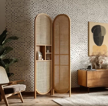 New Chinese-style creative solid wood rattan woven screen for living room, tea room, study, high-end design sense screen for bedroom and entrance hall - Image 4