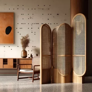 New Chinese-style creative solid wood rattan woven screen for living room, tea room, study, high-end design sense screen for bedroom and entrance hall
