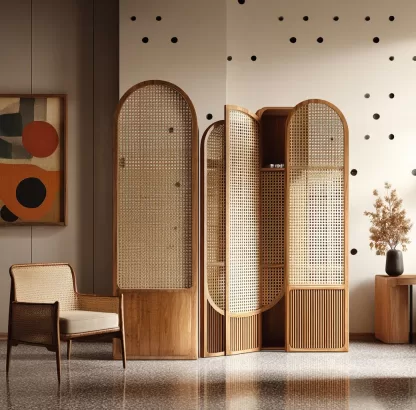 New Chinese-style creative solid wood rattan woven screen for living room, tea room, study, high-end design sense screen for bedroom and entrance hall - Image 8