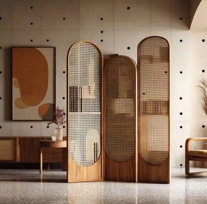 New Chinese-style creative solid wood rattan woven screen for living room, tea room, study, high-end design sense screen for bedroom and entrance hall - Image 9
