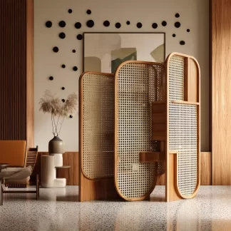 New Chinese-style creative solid wood rattan woven screen for living room, tea room, study, high-end design sense screen for bedroom and entrance hall