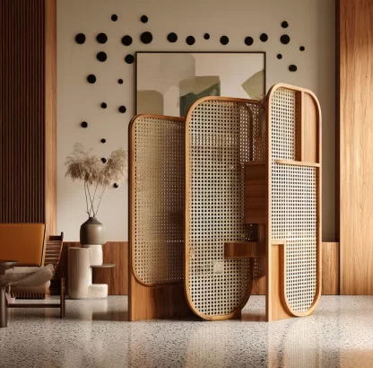 New Chinese-style creative solid wood rattan woven screen for living room, tea room, study, high-end design sense screen for bedroom and entrance hall
