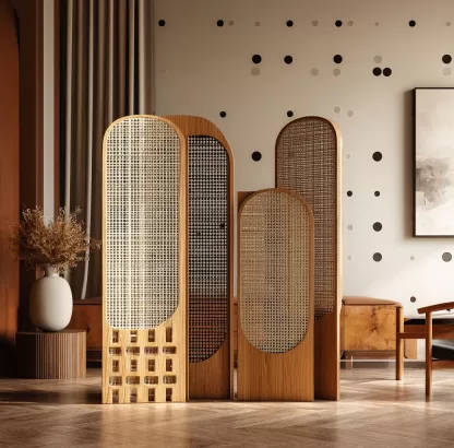 New Chinese-style creative solid wood rattan woven screen for living room, tea room, study, high-end design sense screen for bedroom and entrance hall - Image 7