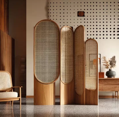 New Chinese-style creative solid wood rattan woven screen for living room, tea room, study, high-end design sense screen for bedroom and entrance hall - Image 8