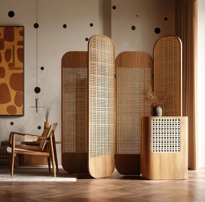 New Chinese-style creative solid wood rattan woven screen for living room, tea room, study, high-end design sense screen for bedroom and entrance hall - Image 9