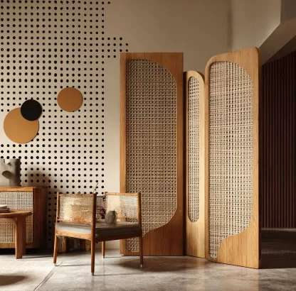 Wabi-sabi-style rattan screen for the entrance hall of the living room, a modern and simple folding screen for home use - Image 2