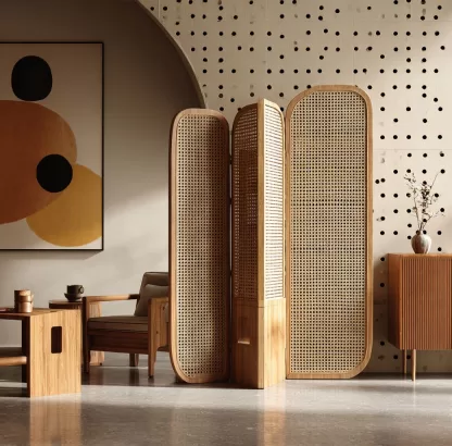 Wabi-sabi-style rattan screen for the entrance hall of the living room, a modern and simple folding screen for home use - Image 4