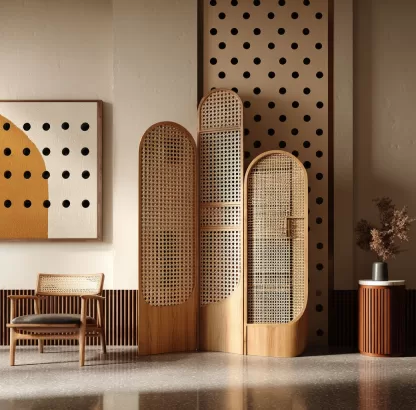 Wabi-sabi-style rattan screen for the entrance hall of the living room, a modern and simple folding screen for home use - Image 5
