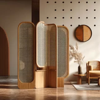 New Chinese-style rattan screen partition for living room, retro entrance foyer, office, home, folding and mobile folding screen
