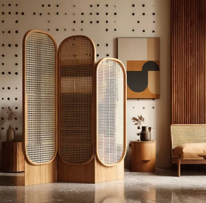 New Chinese-style rattan screen partition for living room, retro entrance foyer, office, home, folding and mobile folding screen - Image 7
