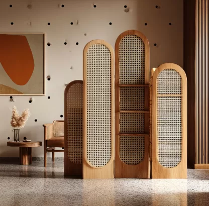 New Chinese-style rattan screen partition for living room, retro entrance foyer, office, home, folding and mobile folding screen - Image 8