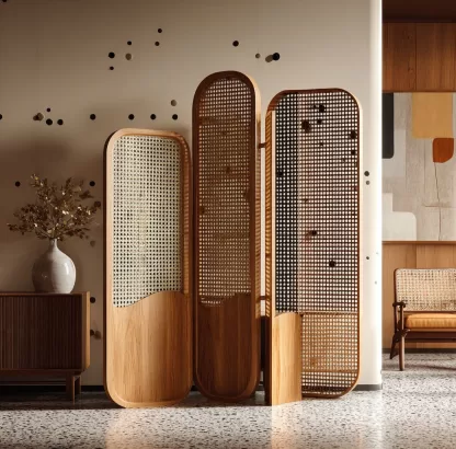 New Chinese-style rattan screen partition for living room, retro entrance foyer, office, home, folding and mobile folding screen - Image 9