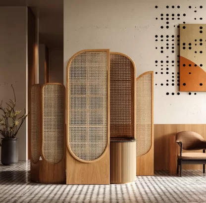 The new Chinese-style creative solid wood rattan screen is used for partitions in the living room, tea room, study, bedroom and entrance hall - Image 6