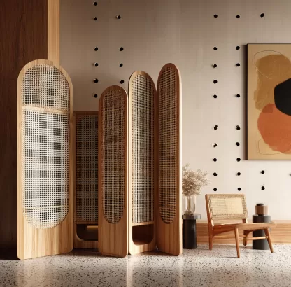 The new Chinese-style creative solid wood rattan screen is used for partitions in the living room, tea room, study, bedroom and entrance hall