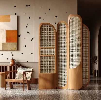 The new Chinese-style creative solid wood rattan screen is used for partitions in the living room, tea room, study, bedroom and entrance hall - Image 9