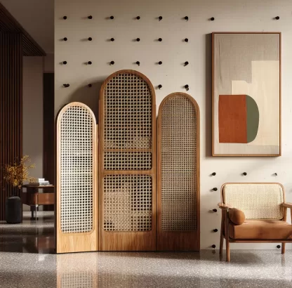 New Chinese-style creative solid wood rattan woven screen for living room, tea room, study, high-end design sense screen for bedroom and entrance hall