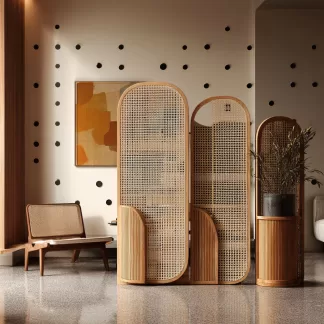 Wabi-sabi-style rattan screen for the entrance hall of the living room, a modern and simple folding screen for home use