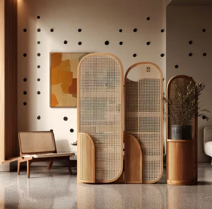 Wabi-sabi-style rattan screen for the entrance hall of the living room, a modern and simple folding screen for home use
