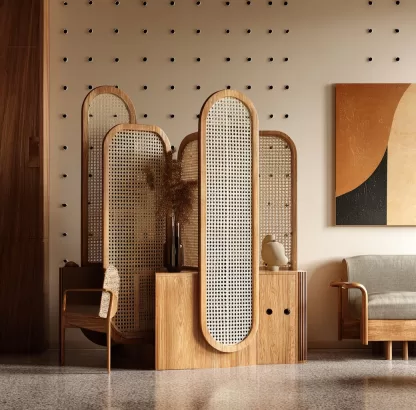 Wabi-sabi-style rattan screen for the entrance hall of the living room, a modern and simple folding screen for home use - Image 7