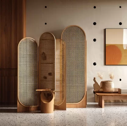 Wabi-sabi-style rattan screen for the entrance hall of the living room, a modern and simple folding screen for home use - Image 8