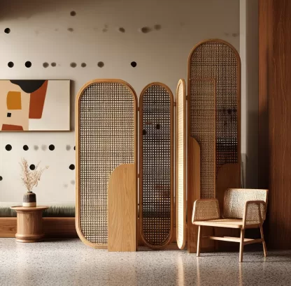 Wabi-sabi-style rattan screen for the entrance hall of the living room, a modern and simple folding screen for home use - Image 9