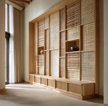 New Chinese-style creative solid wood rattan woven screen for living room, tea room, study, high-end design sense screen for bedroom and entrance hall - Image 4