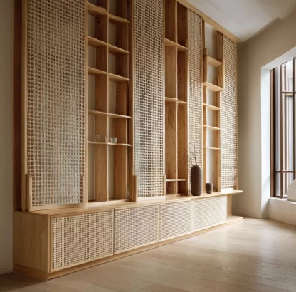 New Chinese-style creative solid wood rattan woven screen for living room, tea room, study, high-end design sense screen for bedroom and entrance hall - Image 5