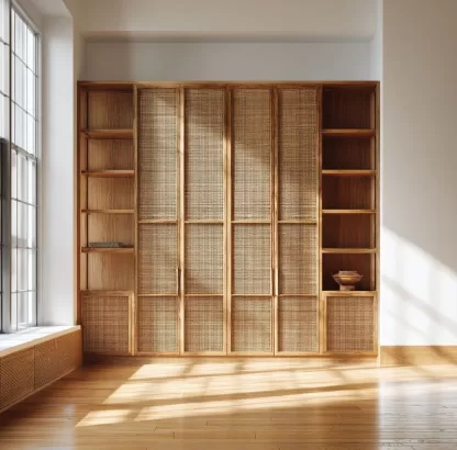 Wabi-sabi style rattan screen partition, living room entrance foyer, mobile folding storage bookshelf background - Image 7
