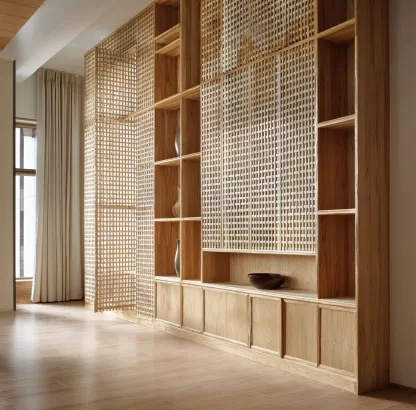 Wabi-sabi style rattan screen partition, living room entrance foyer, mobile folding storage bookshelf, background bookcase - Image 2