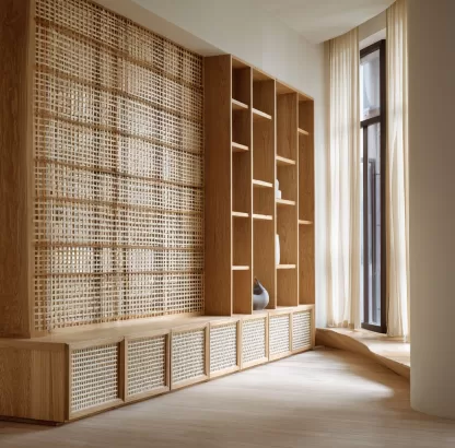 Wabi-sabi style rattan screen partition, living room entrance foyer, mobile folding storage bookshelf, background bookcase - Image 3