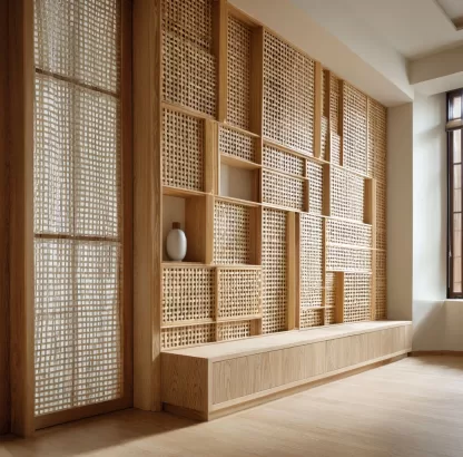 Wabi-sabi style rattan screen partition, living room entrance foyer, mobile folding storage bookshelf, background bookcase - Image 4
