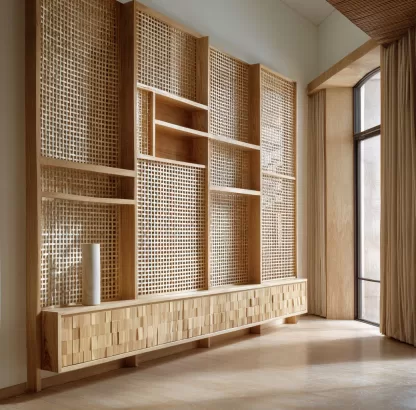 Wabi-sabi style rattan screen partition, living room entrance foyer, mobile folding storage bookshelf, background bookcase - Image 5