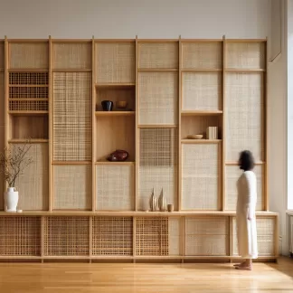 New Chinese-style creative solid wood rattan woven screen for living room, tea room, study, high-end design sense screen for bedroom and entrance hall