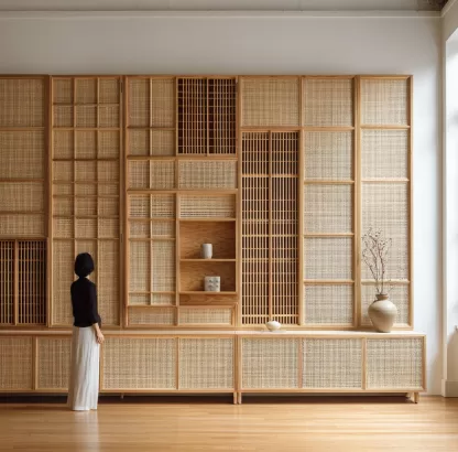 New Chinese-style creative solid wood rattan woven screen for living room, tea room, study, high-end design sense screen for bedroom and entrance hall - Image 7