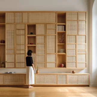 New Chinese-style creative solid wood rattan woven screen for living room, tea room, study, high-end design sense screen for bedroom and entrance hall