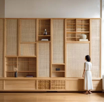 New Chinese-style creative solid wood rattan woven screen for living room, tea room, study, high-end design sense screen for bedroom and entrance hall - Image 9