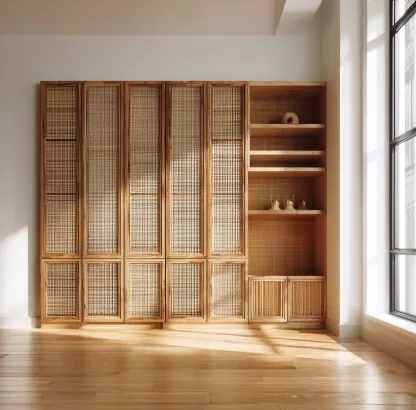New Chinese-style creative solid wood rattan woven screen for living room, tea room, study, high-end design sense screen for bedroom and entrance hall - Image 2